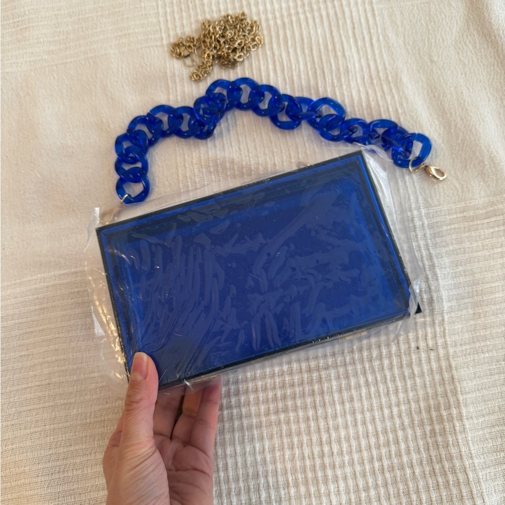 Clear Blue Acrylic Crossbody Bag with Chunky Chain